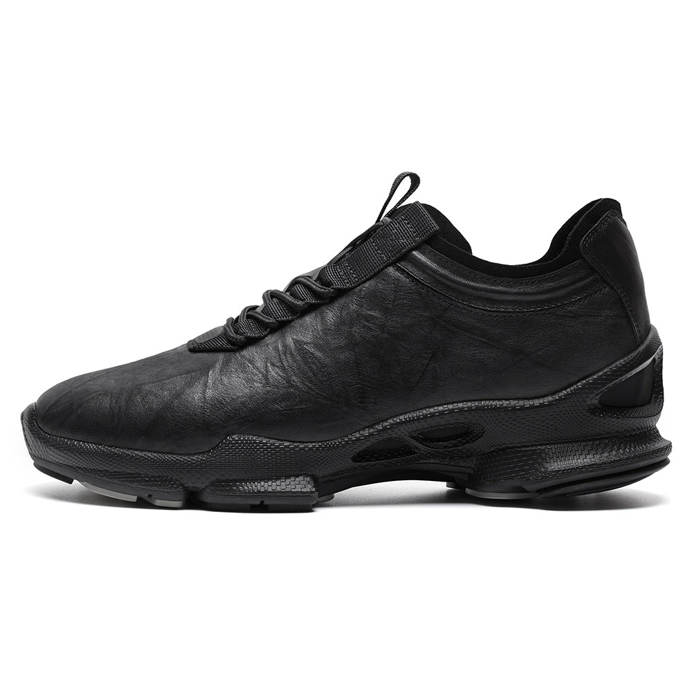 7CM / 2.76 Inches CMR CHAMARIPA Men's Raised Heel Shoes | Black Leather Casual Elevator Sneakers