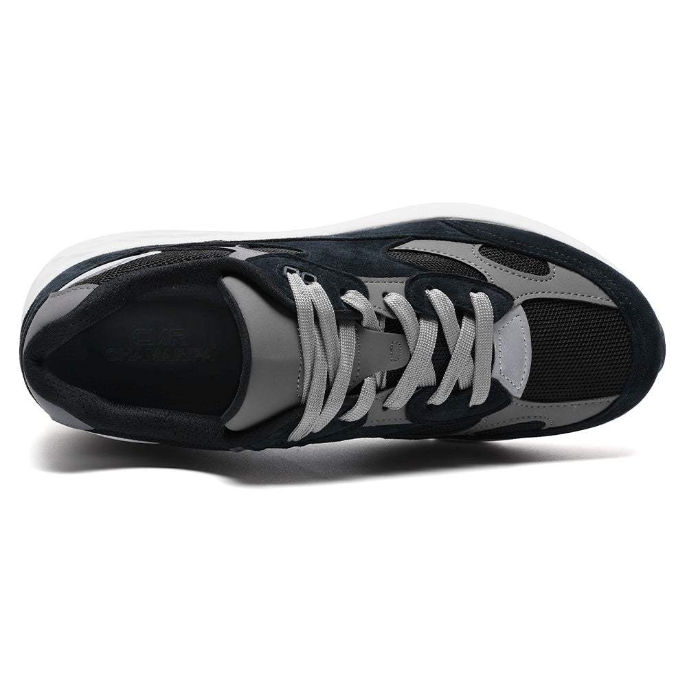 7CM / 2.76 Inches CMR CHAMARIPA Men’s Elevator Sneakers | Black Mesh & Suede Sport Shoes