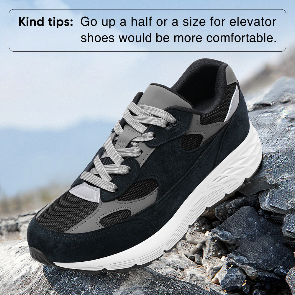 7CM / 2.76 Inches CMR CHAMARIPA Men’s Elevator Sneakers | Black Mesh & Suede Sport Shoes