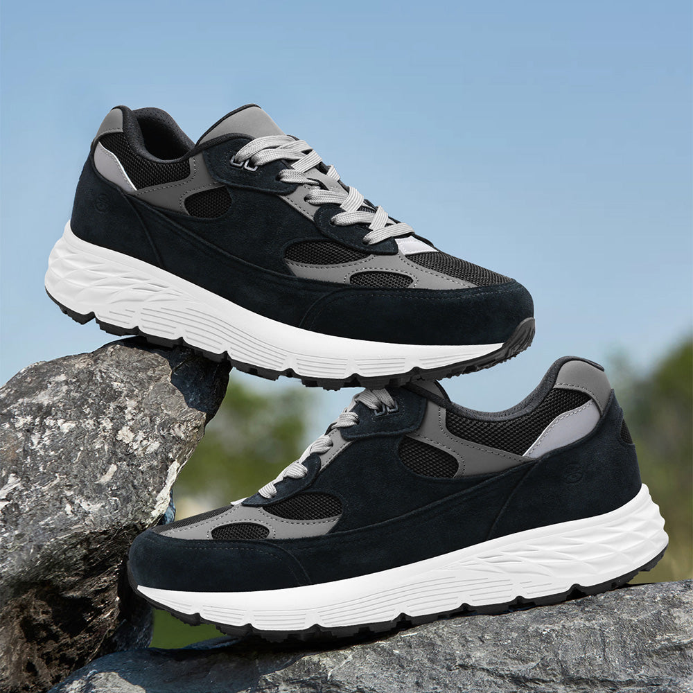 7CM / 2.76 Inches CMR CHAMARIPA Men’s Elevator Sneakers | Black Mesh & Suede Sport Shoes