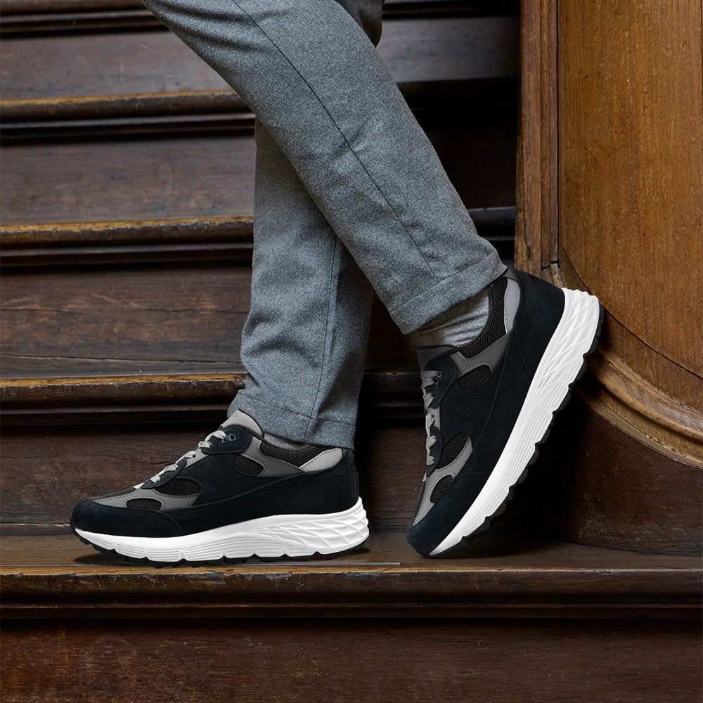 7CM / 2.76 Inches CMR CHAMARIPA Men’s Elevator Sneakers | Black Mesh & Suede Sport Shoes