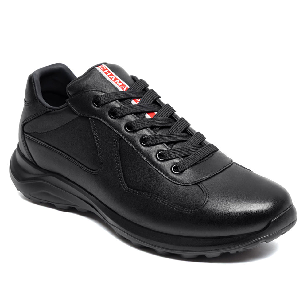 7CM / 2.76 Inches CMR CHAMARIPA Men's Shoes With Higher Heels - Black Leather Height Boosting Trainers
