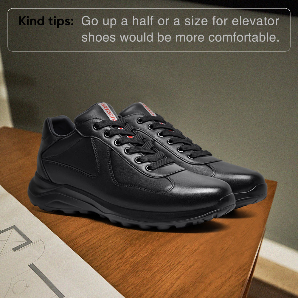 7CM / 2.76 Inches CMR CHAMARIPA Men's Shoes With Higher Heels - Black Leather Height Boosting Trainers