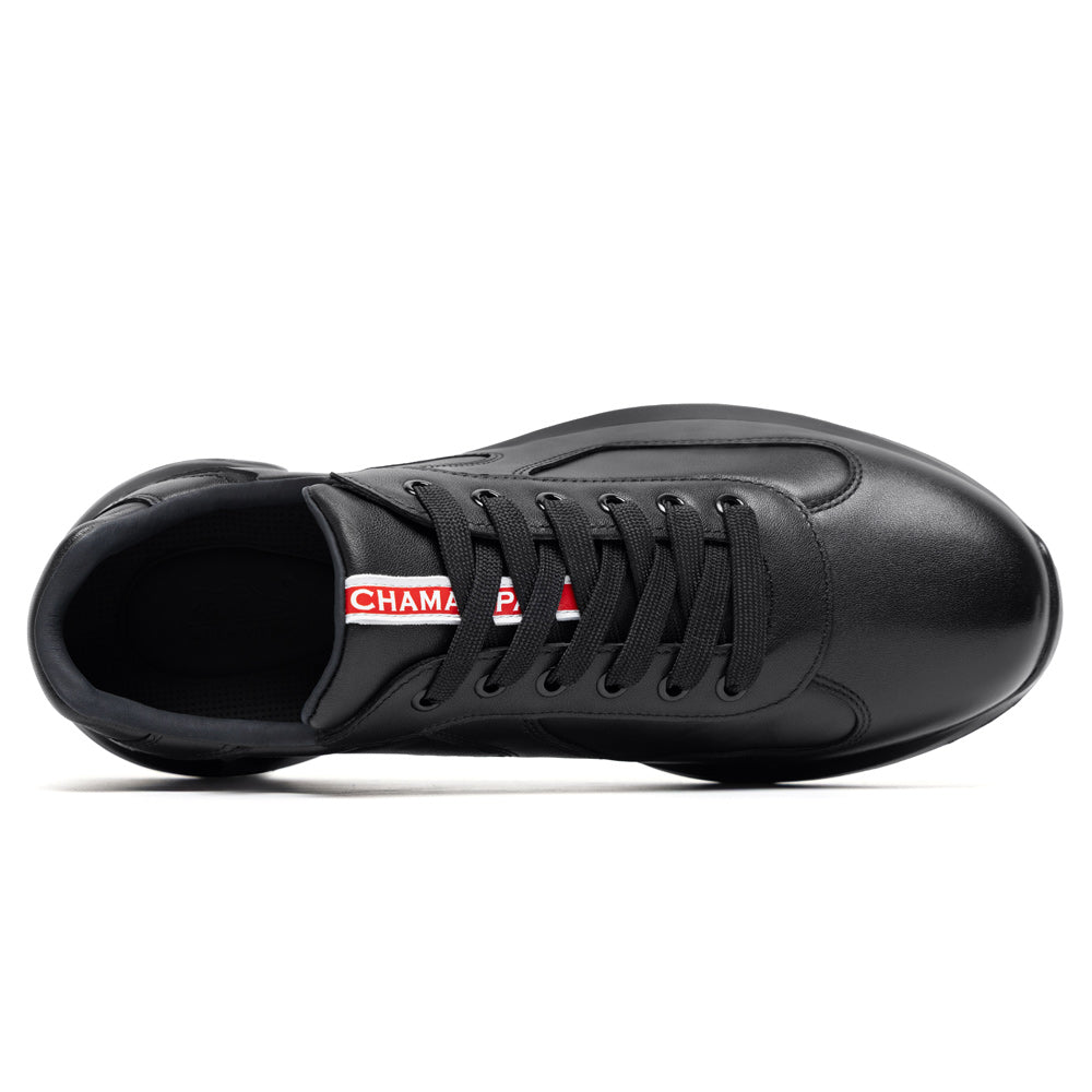 7CM / 2.76 Inches CMR CHAMARIPA Men's Shoes With Higher Heels - Black Leather Height Boosting Trainers