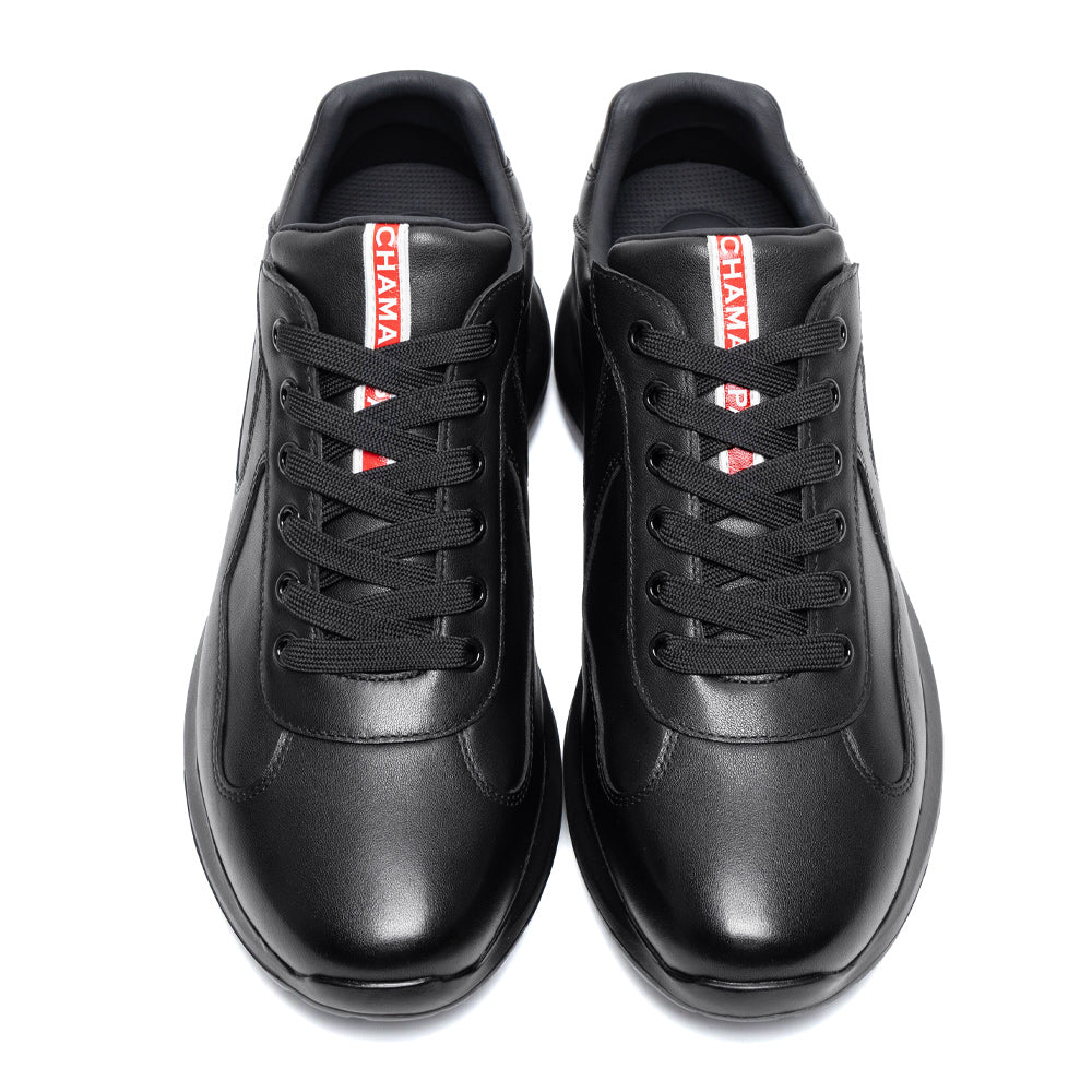 7CM / 2.76 Inches CMR CHAMARIPA Men's Shoes With Higher Heels - Black Leather Height Boosting Trainers