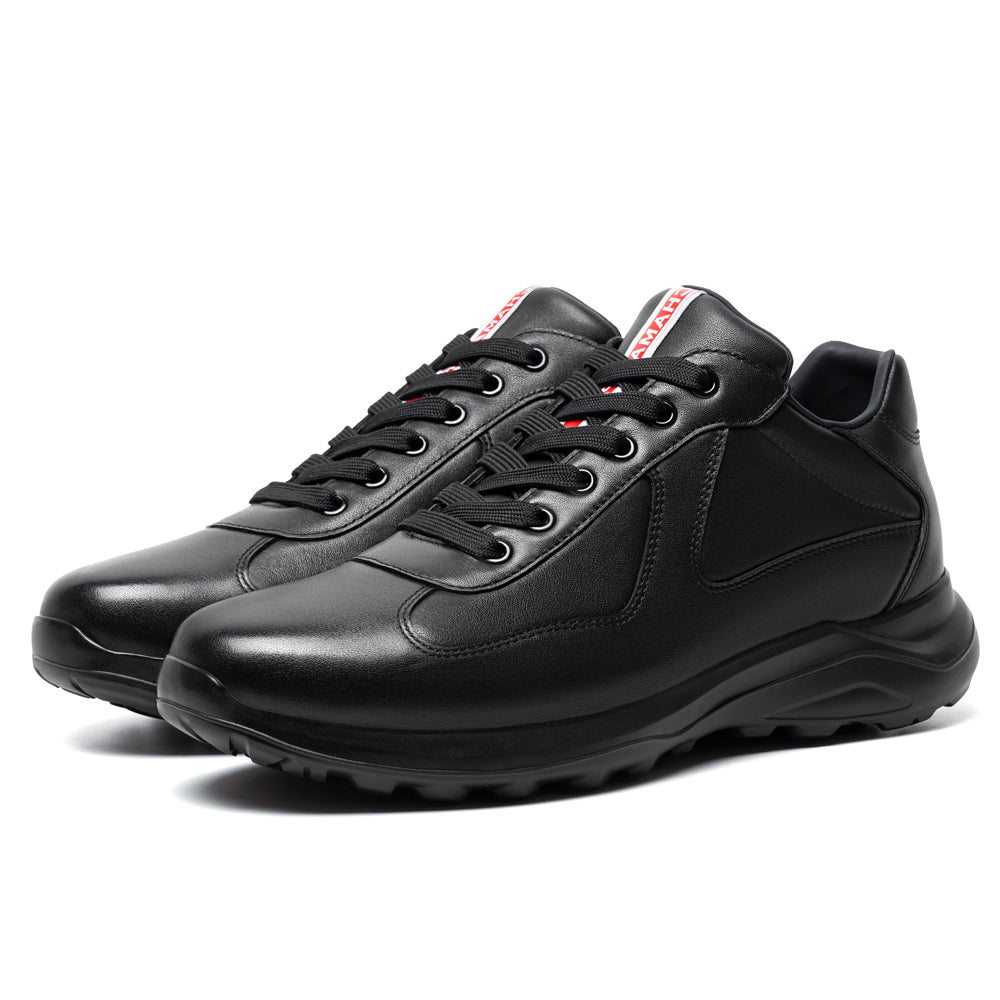 7CM / 2.76 Inches CMR CHAMARIPA Men's Shoes With Higher Heels - Black Leather Height Boosting Trainers