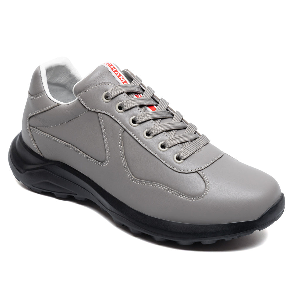 7CM / 2.76 Inches CMR CHAMARIPA Men's Height Increase Shoes - Gray Leather Trainers That Make You Taller