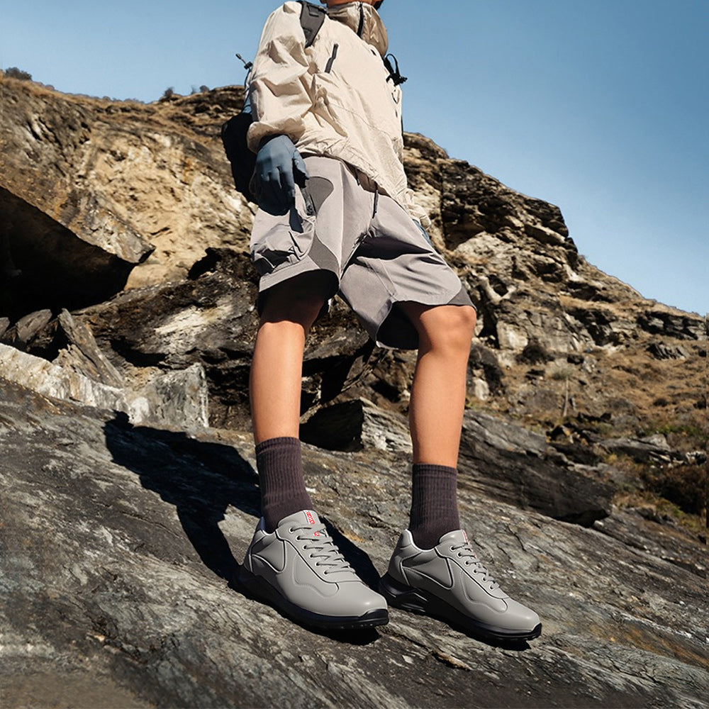 7CM / 2.76 Inches CMR CHAMARIPA Men's Height Increase Shoes - Gray Leather Trainers That Make You Taller
