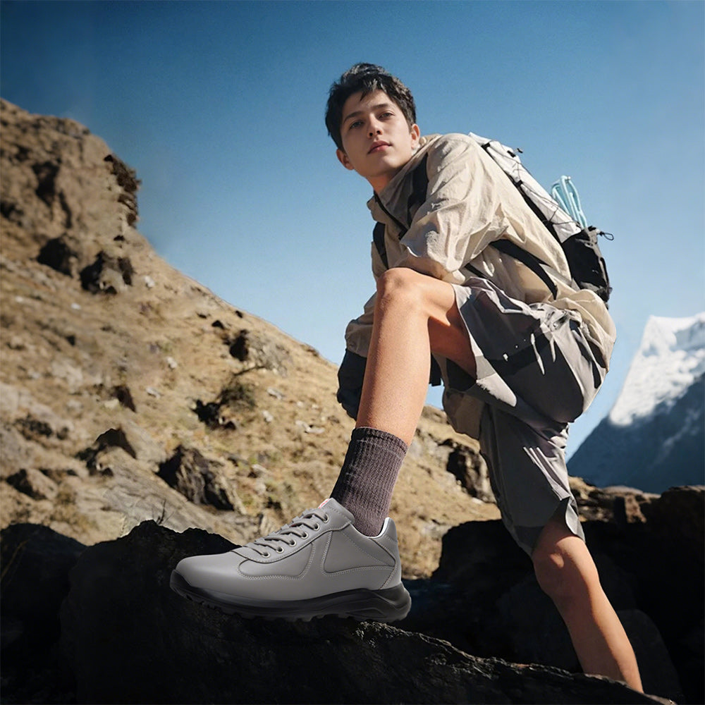 7CM / 2.76 Inches CMR CHAMARIPA Men's Height Increase Shoes - Gray Leather Trainers That Make You Taller