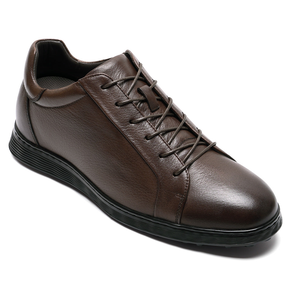 6CM / 2.36 Inches CMR CHAMARIPA Invisible Height Increase Shoes | Brown Leather Men's Casual Elevator Shoes