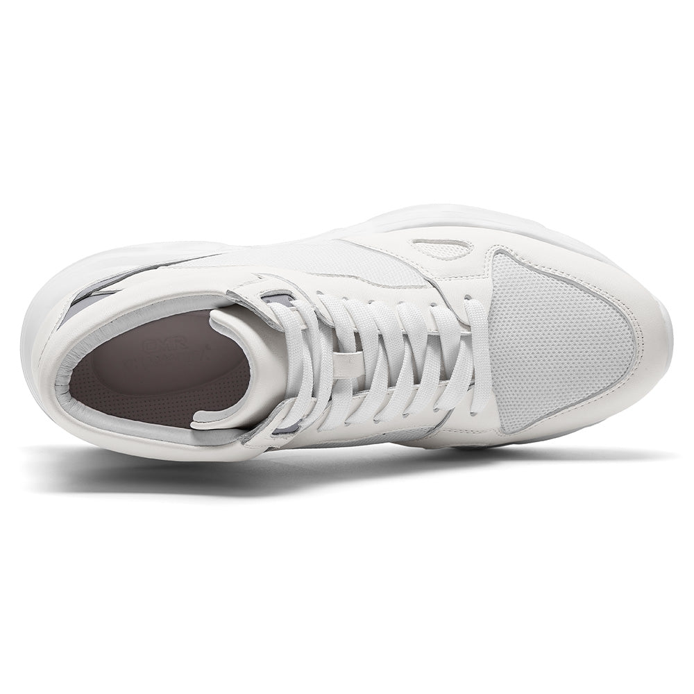 8CM / 3.15 Inches CMR CHAMARIPA High Top Elevator Shoes For Men | White Leather Height Increasing Sneakers