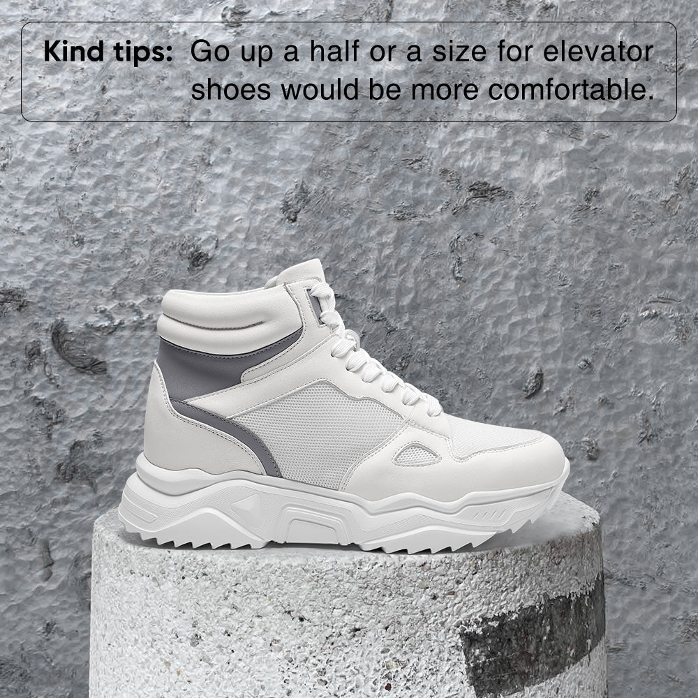 8CM / 3.15 Inches CMR CHAMARIPA High Top Elevator Shoes For Men | White Leather Height Increasing Sneakers