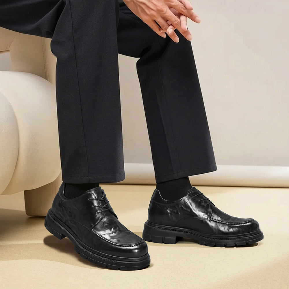 8CM / 3.15 Inches CMR CHAMARIPA Elevator Dress Shoes For Men | Black Leather Business Casual Shoes