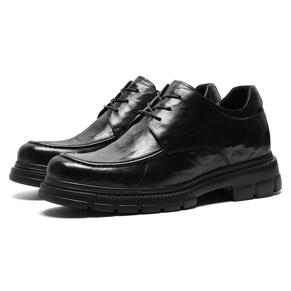 8CM / 3.15 Inches CMR CHAMARIPA Elevator Dress Shoes For Men | Black Leather Business Casual Shoes