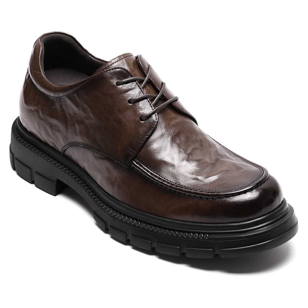 8CM / 3.15 Inches CMR CHAMARIPA Men's Height Increasing Shoes | Coffee Leather Elevator Derby Shoes