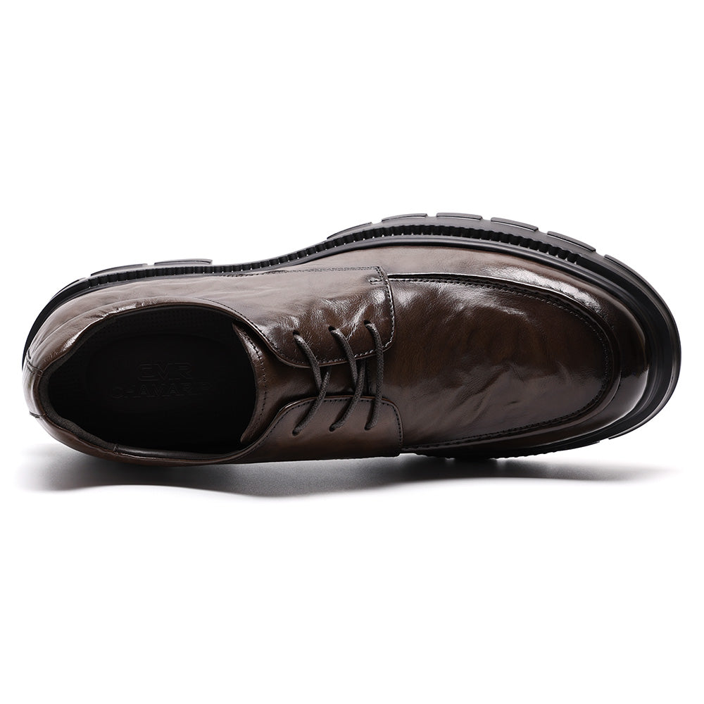 8CM / 3.15 Inches CMR CHAMARIPA Men's Height Increasing Shoes | Coffee Leather Elevator Derby Shoes