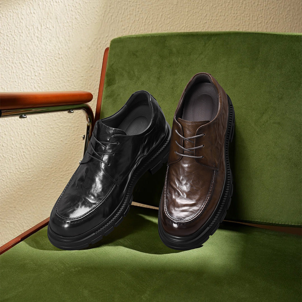 8CM / 3.15 Inches CMR CHAMARIPA Men's Height Increasing Shoes | Coffee Leather Elevator Derby Shoes