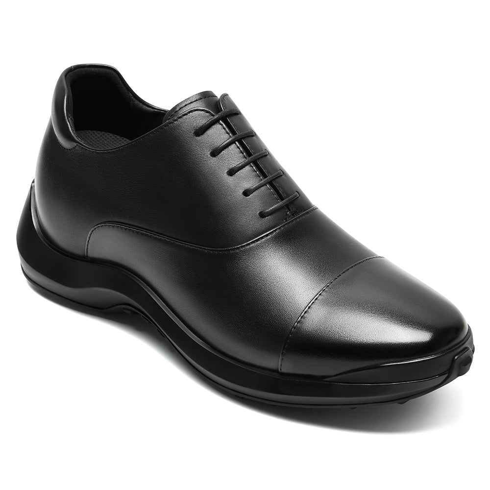 7 CM / 2.76 Inches CMR CHAMARIPA Elevator Shoes For Men | Black Leather Anti-Slip Oxford Shoes