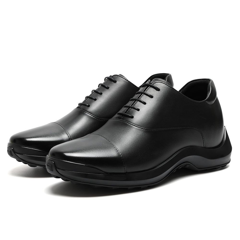 7 CM / 2.76 Inches CMR CHAMARIPA Elevator Shoes For Men | Black Leather Anti-Slip Oxford Shoes