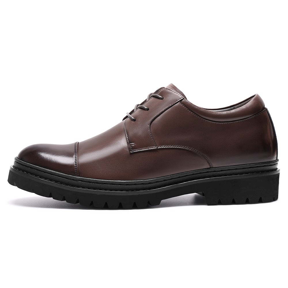 7CM / 2.76 Inches CHAMARIPA Men’s Elevator Dress Shoes | Brown Leather Derby Shoes