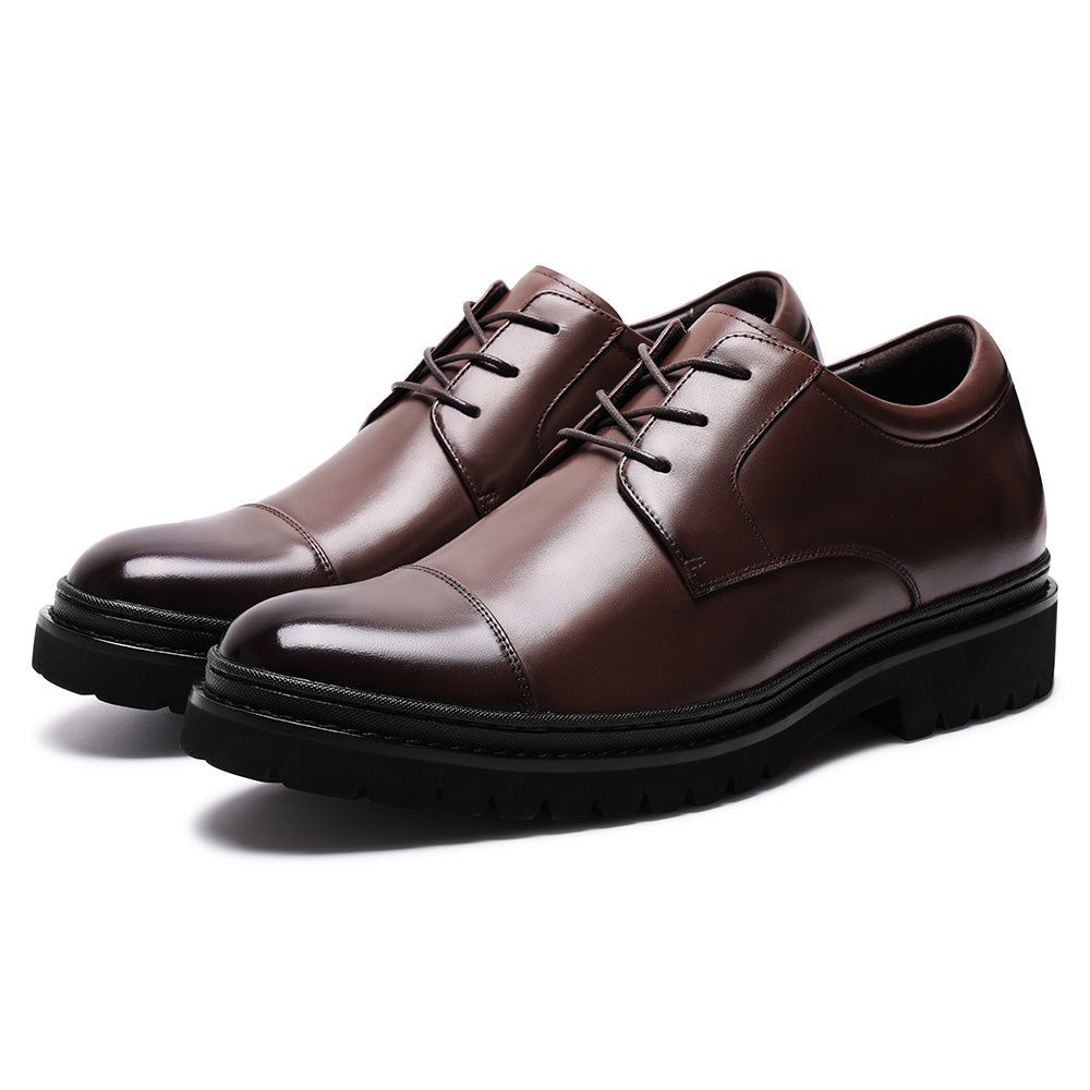 7CM / 2.76 Inches CHAMARIPA Men’s Elevator Dress Shoes | Brown Leather Derby Shoes