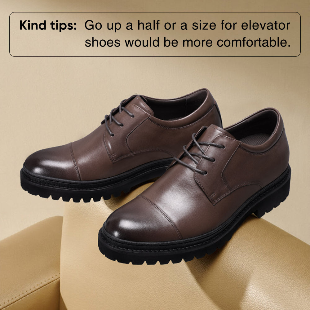 7CM / 2.76 Inches CHAMARIPA Men’s Elevator Dress Shoes | Brown Leather Derby Shoes