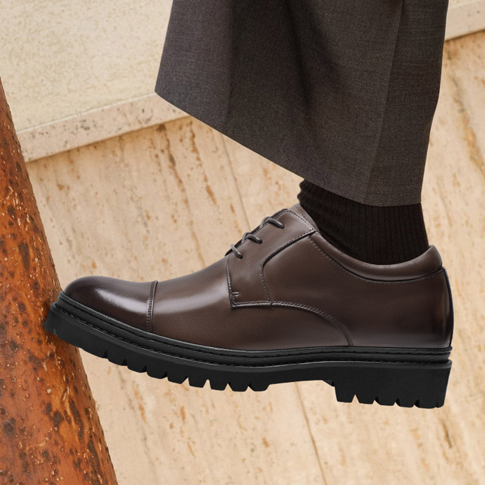 7CM / 2.76 Inches CHAMARIPA Men’s Elevator Dress Shoes | Brown Leather Derby Shoes