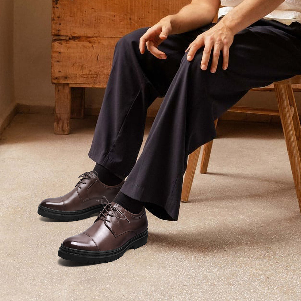 7CM / 2.76 Inches CHAMARIPA Men’s Elevator Dress Shoes | Brown Leather Derby Shoes