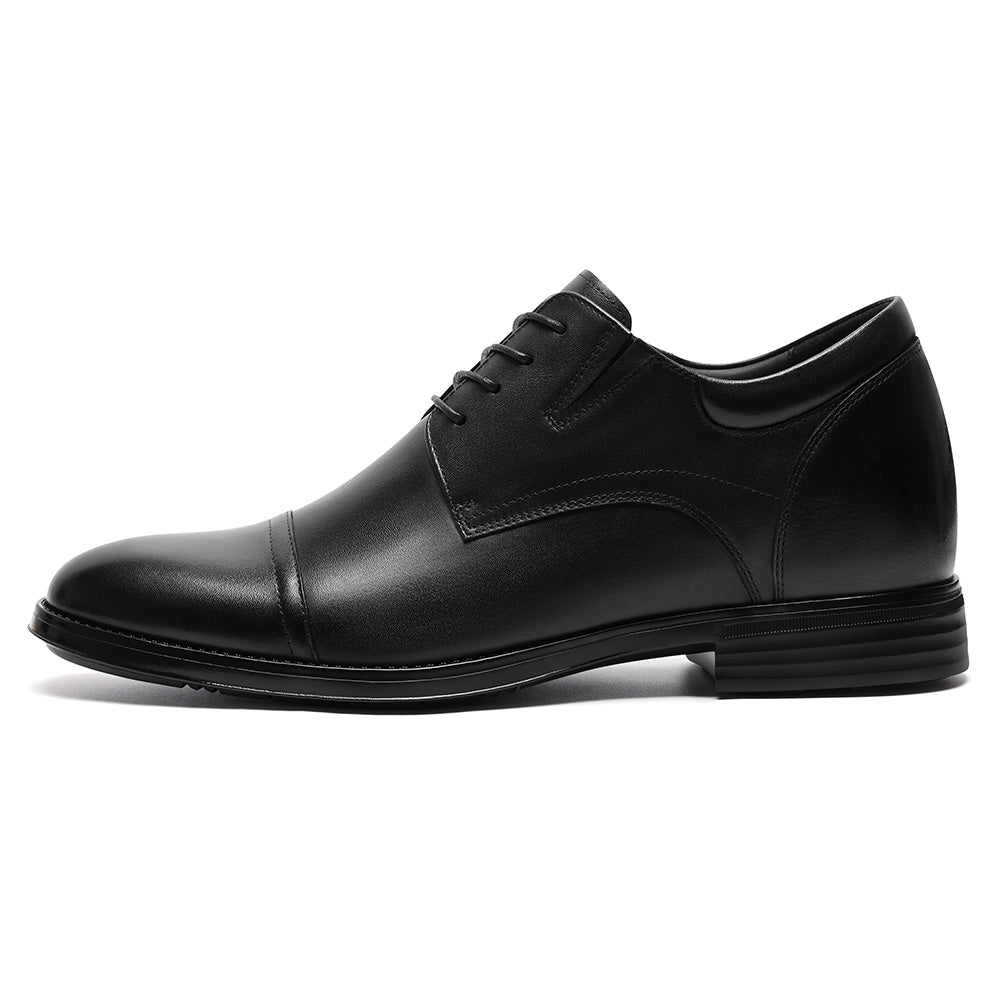 8CM / 3.15 Inches CMR CHAMARIPA Men's Elevator Dress Shoes | Black Leather Formal Cap Toe Derby Shoes