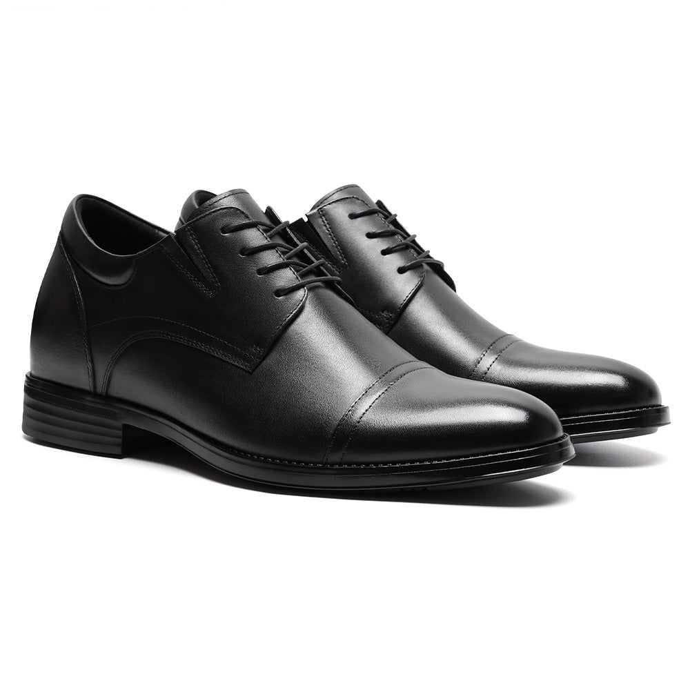 8CM / 3.15 Inches CMR CHAMARIPA Men's Elevator Dress Shoes | Black Leather Formal Cap Toe Derby Shoes