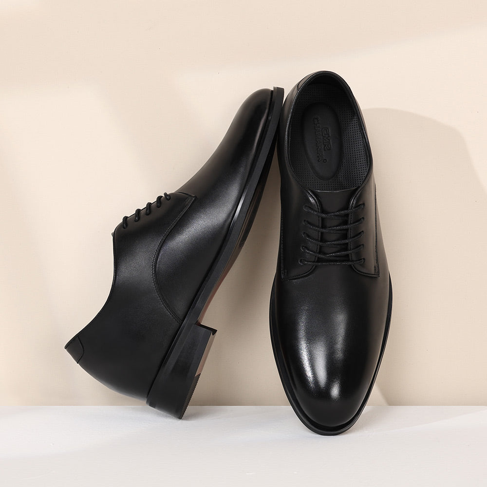 7 CM / 2.76 Inches CMR CHAMARIPA Mens Raised Shoes | Black Leather Plain Toe Derby Shoes