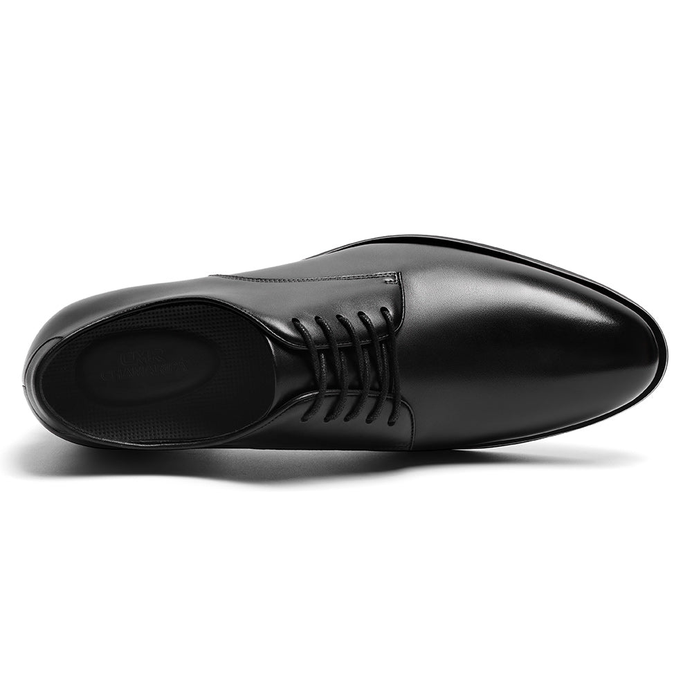 7 CM / 2.76 Inches CMR CHAMARIPA Mens Raised Shoes | Black Leather Plain Toe Derby Shoes