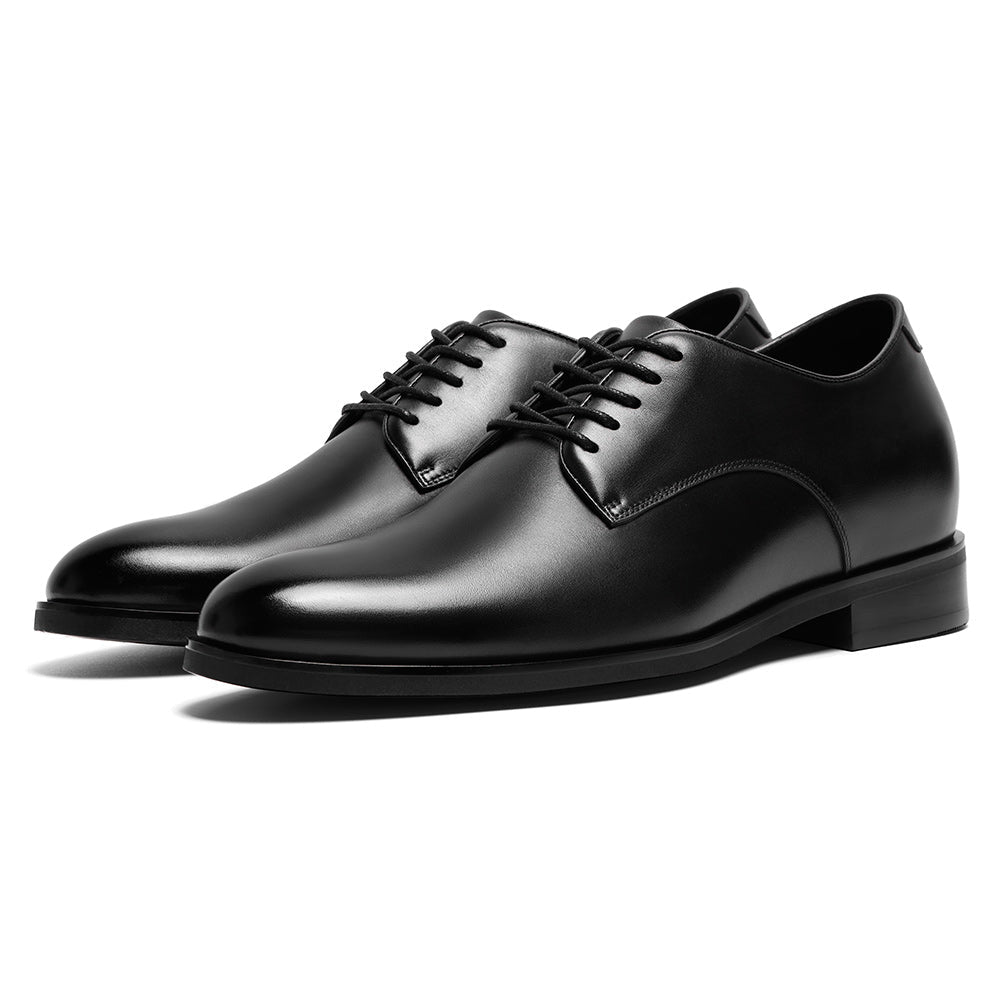 7 CM / 2.76 Inches CMR CHAMARIPA Mens Raised Shoes | Black Leather Plain Toe Derby Shoes