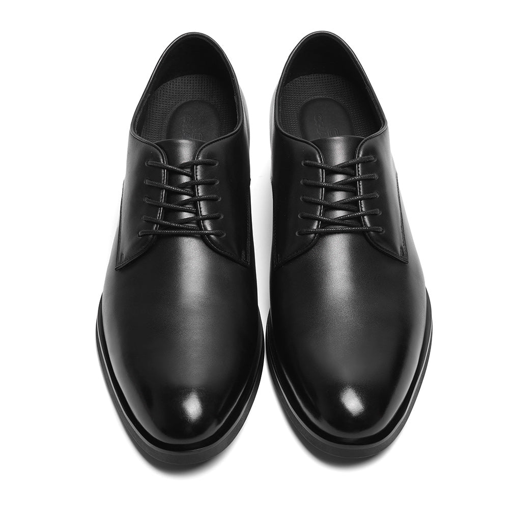 7 CM / 2.76 Inches CMR CHAMARIPA Mens Raised Shoes | Black Leather Plain Toe Derby Shoes
