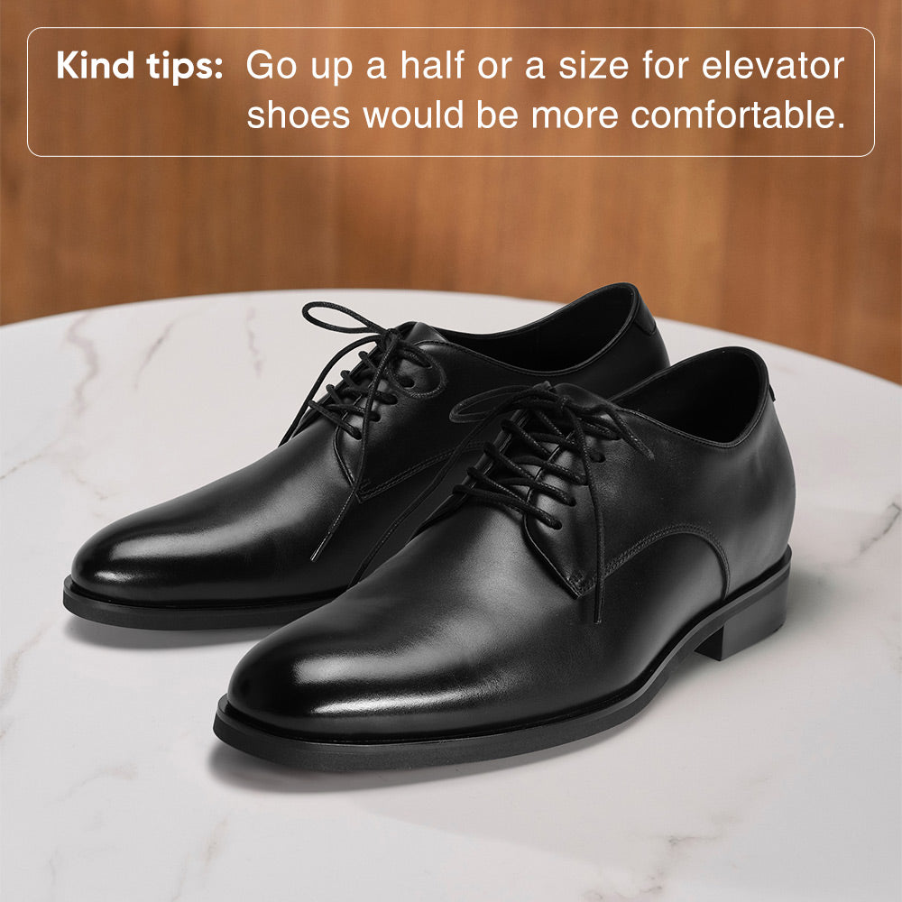 7 CM / 2.76 Inches CMR CHAMARIPA Mens Raised Shoes | Black Leather Plain Toe Derby Shoes