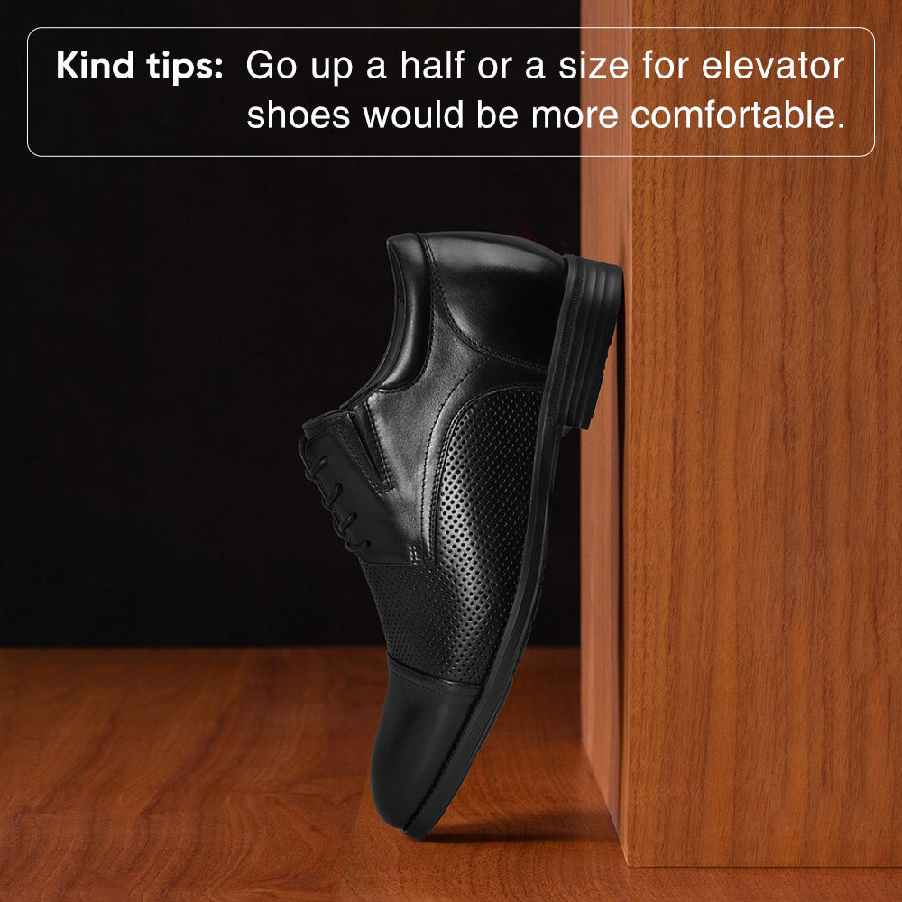 7 CM / 2.76 Inches CMR CHAMARIPA Men Height Increasing Shoes | Black Leather Cap-Toe Derby Shoes