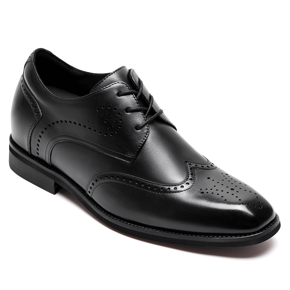 7CM / 2.76 Inches CMR CHAMARIPA Men's Height-Increasing Dress Shoes - Black Leather Wingtip Brogue Derby