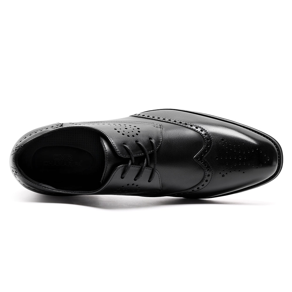 7CM / 2.76 Inches CMR CHAMARIPA Men's Height-Increasing Dress Shoes - Black Leather Wingtip Brogue Derby