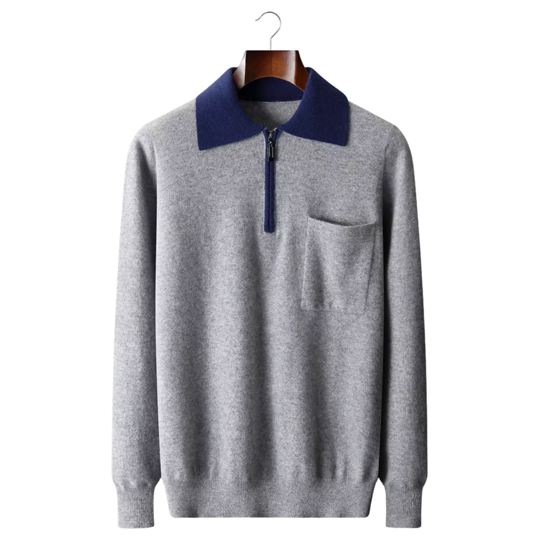 CASHMERE TWO TONE ZIPPER POLO