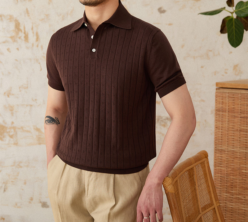 Mosta Pleated Cotton Knit Polo Shirt