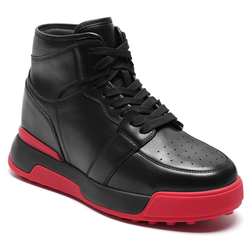 10CM / 3.94 Inches CMR CHAMARIPA Men's Height Increasing Sneakers | Black Leather High-Top Sneakers