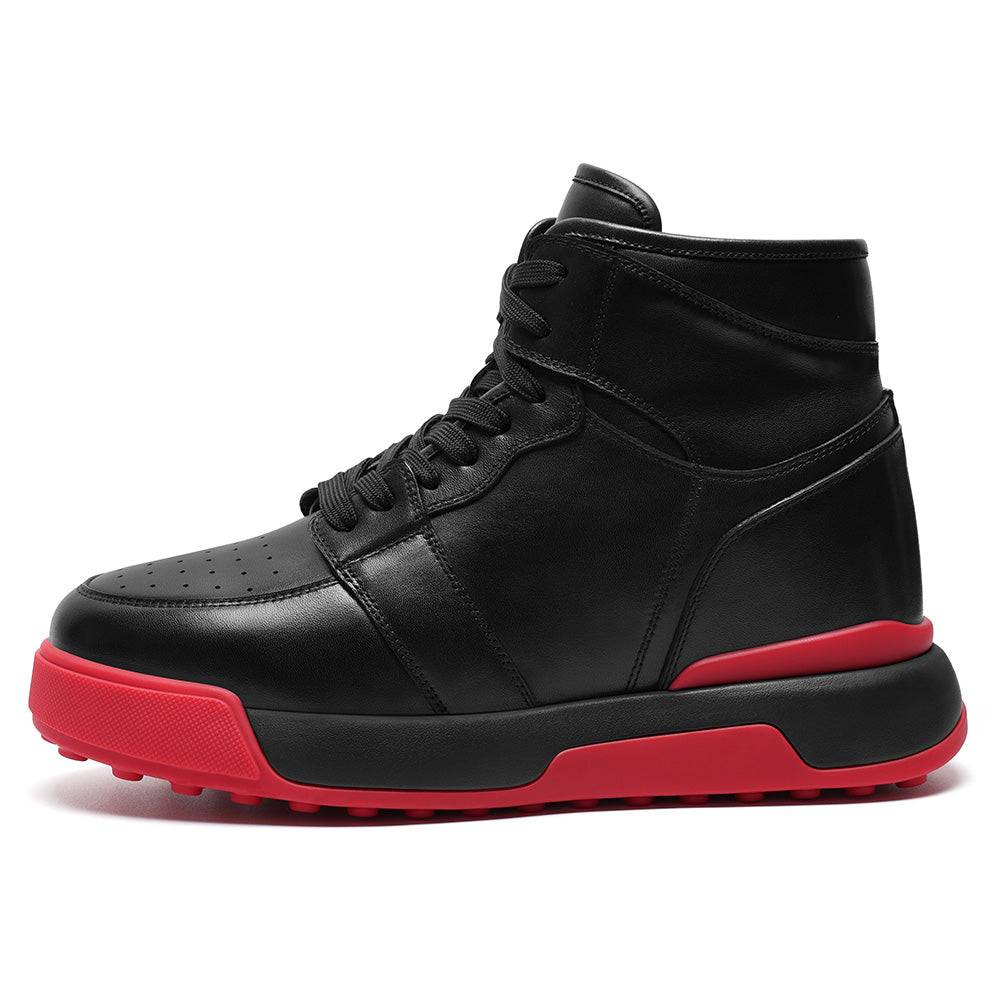10CM / 3.94 Inches CMR CHAMARIPA Men's Height Increasing Sneakers | Black Leather High-Top Sneakers