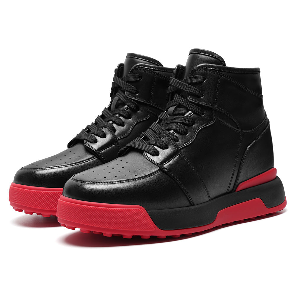 10CM / 3.94 Inches CMR CHAMARIPA Men's Height Increasing Sneakers | Black Leather High-Top Sneakers