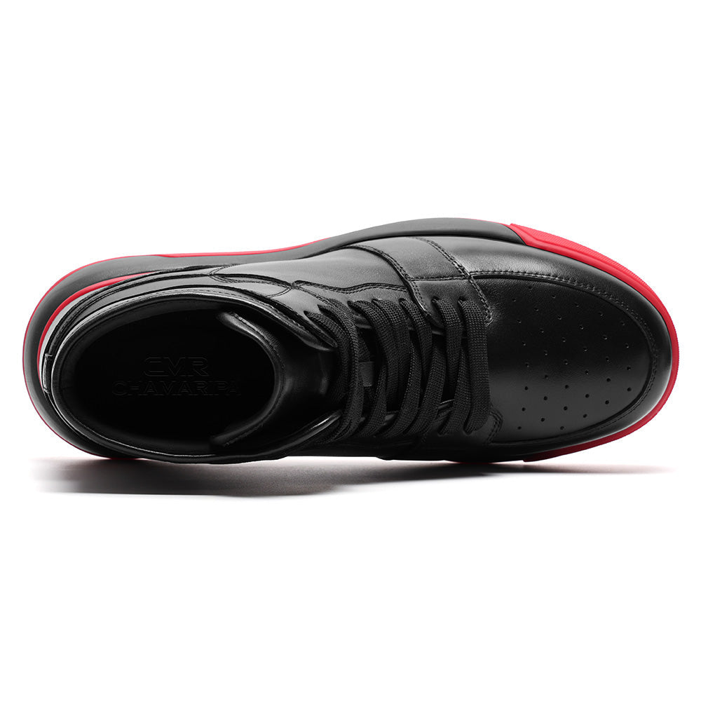 10CM / 3.94 Inches CMR CHAMARIPA Men's Height Increasing Sneakers | Black Leather High-Top Sneakers