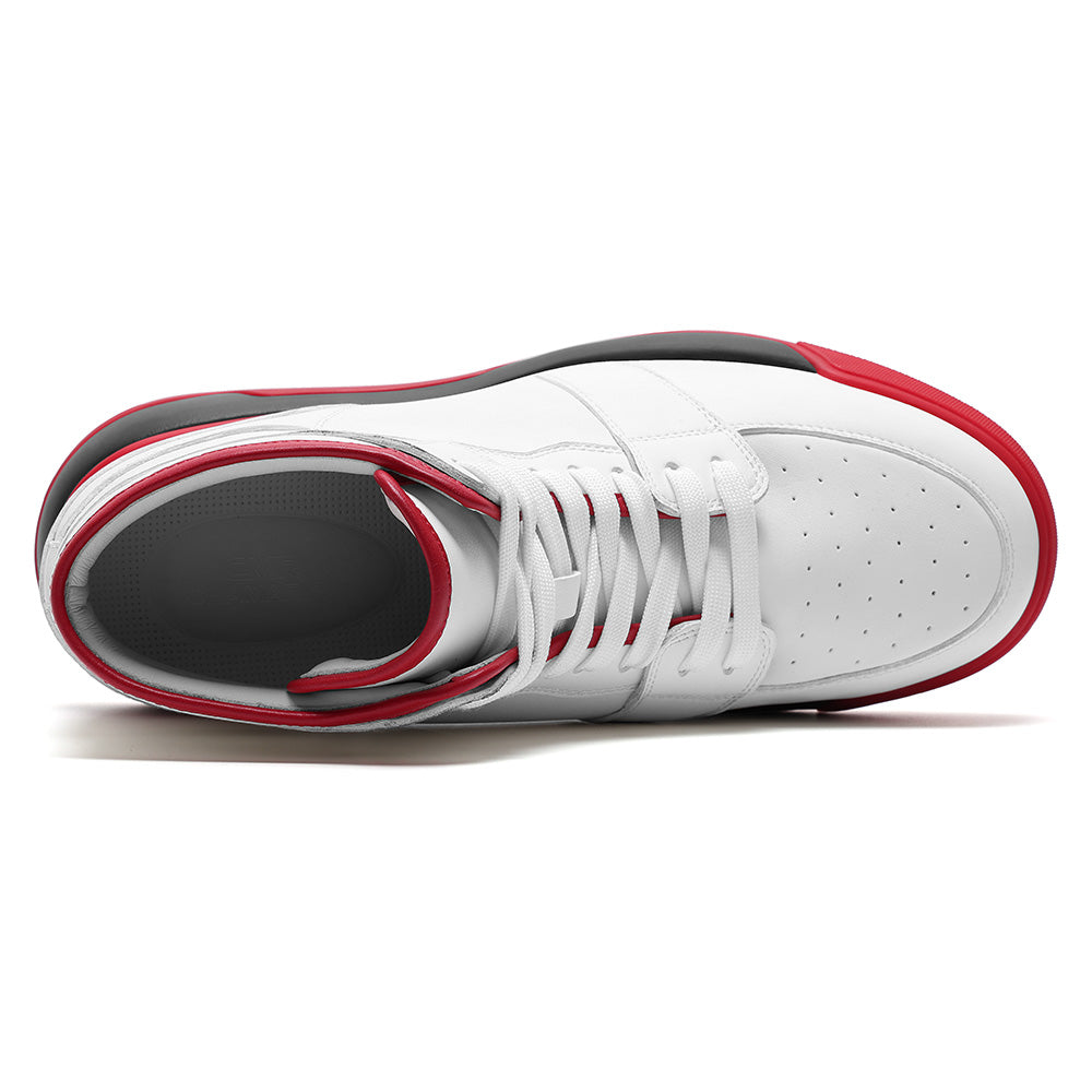 10CM / 3.94 Inches CMR CHAMARIPA Men's Elevator Sports Shoes | Beige Leather High Heeled Sneakers