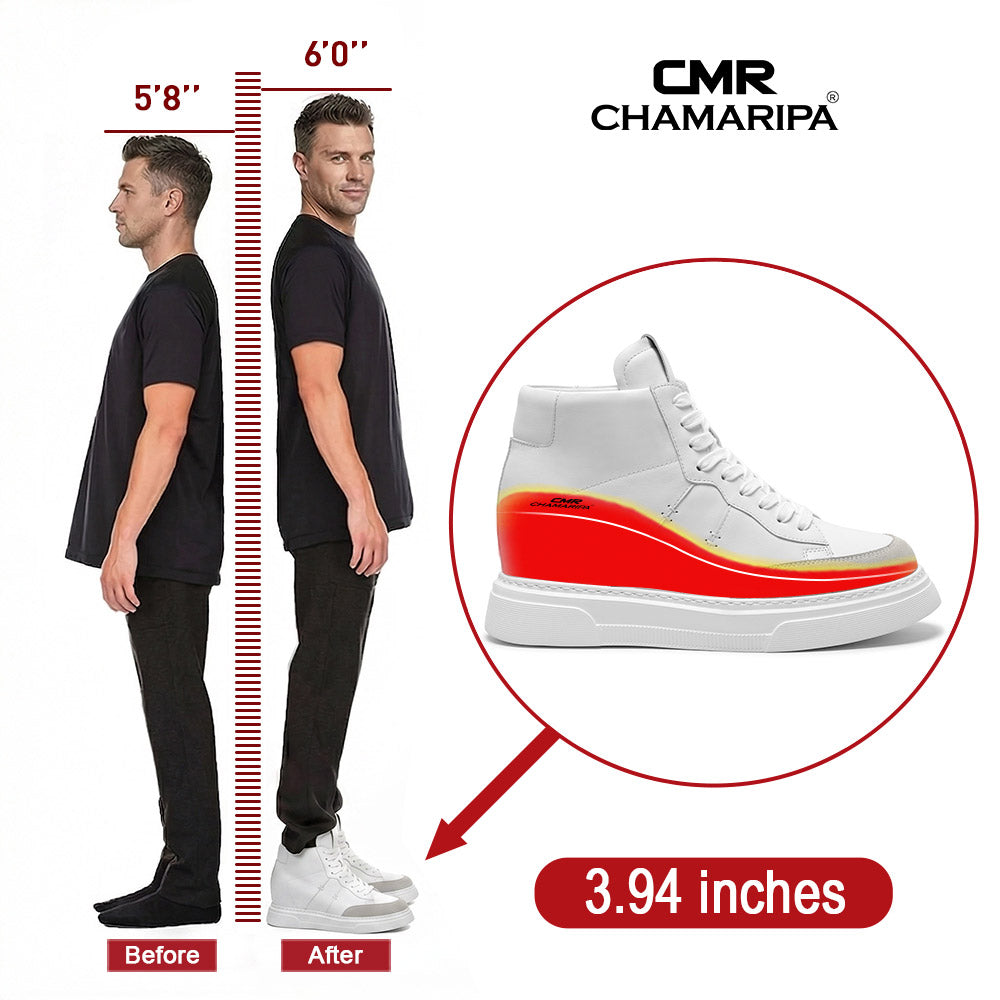 10 CM / 3.94 Inches CMR CHAMARIPA Sneakers That Add Height For Men | Soft Leather Off-White High-Top Sneakers