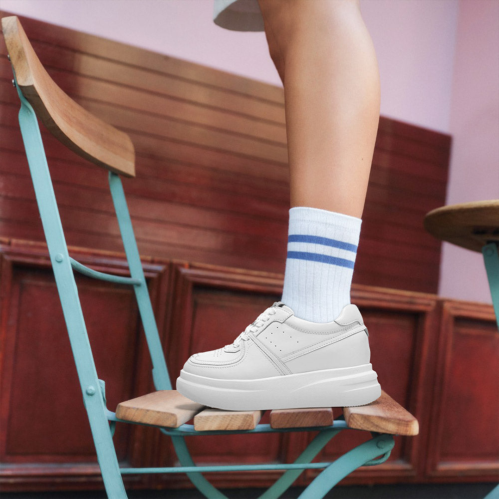 8 CM / 3.15 Inches CMR CHAMARIPA Elevator Sneakers For Women | White Leather Chunky Trainers