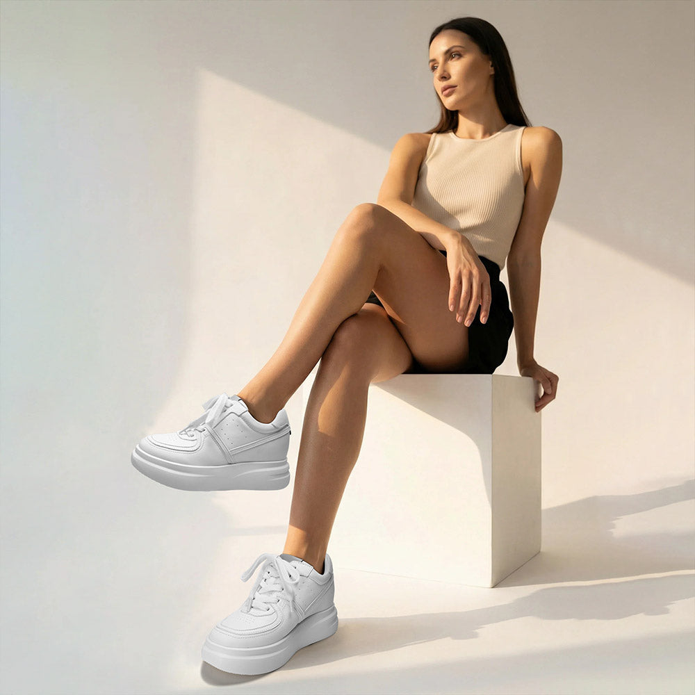 8 CM / 3.15 Inches CMR CHAMARIPA Elevator Sneakers For Women | White Leather Chunky Trainers