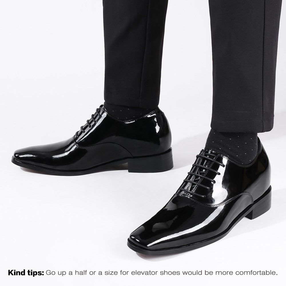 7 CM / 2.76 Inches CMR CHAMARIPA  Glossy Elevator Tuxedo Shoes Patent Leather High Increase Shoes