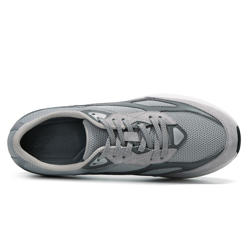 8 CM/3.15 inches CMR CHAMARIPA Men's Grey Mesh Invisible Height Sneakers - Breathable Elevator Shoes for Casual Wear